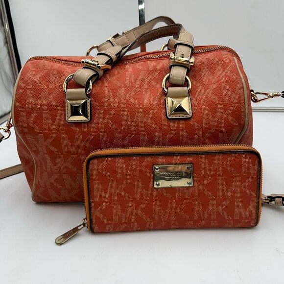 Michael Kors Orange Logo Top Handle Bag/Crossbody Bag and Wallet Duo - Picture 1 of 16
